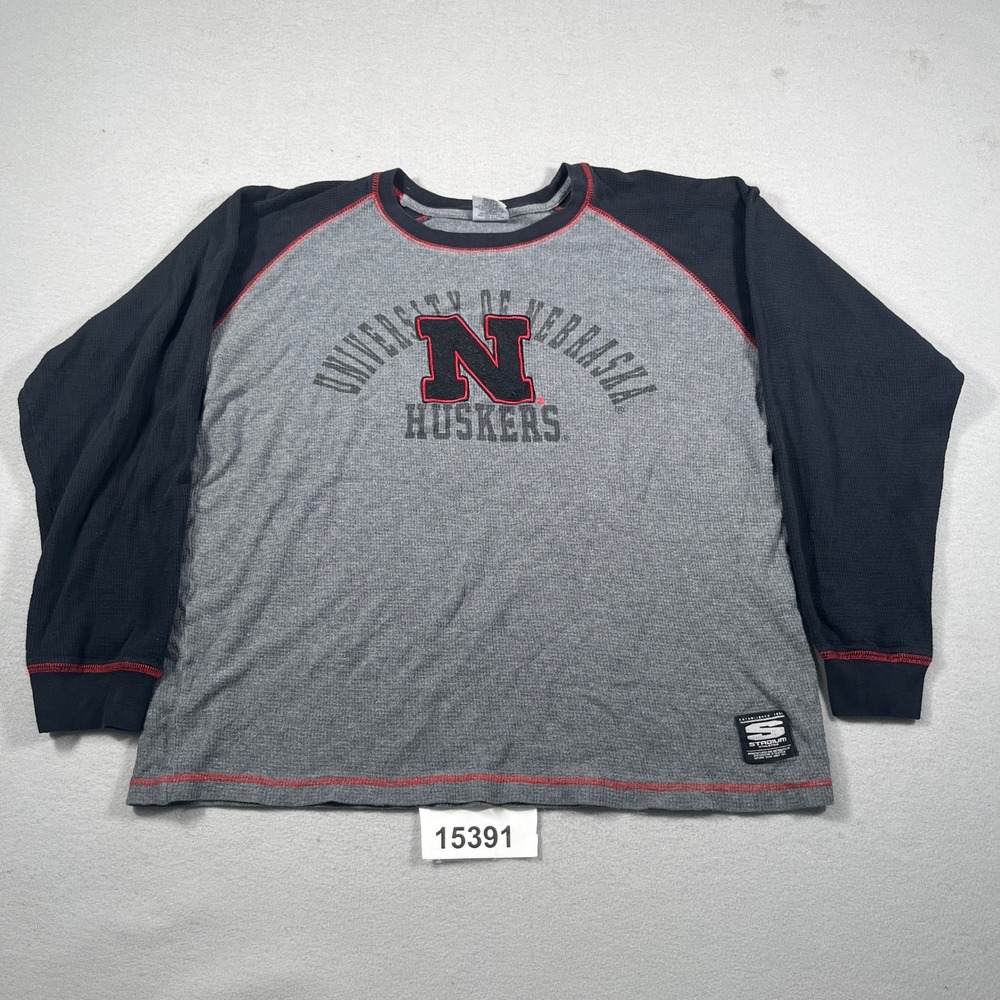 Stadium Athletics Thermal Shirt Mens XL Gray Excellent Nebraska Huskers Raglan